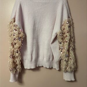 Elegant Pink Sweater with Sequin Sleeves